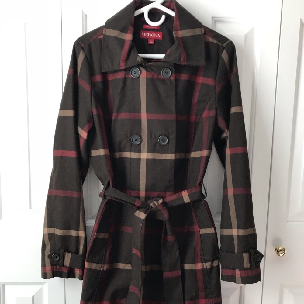 Merona brown plaid trench coat